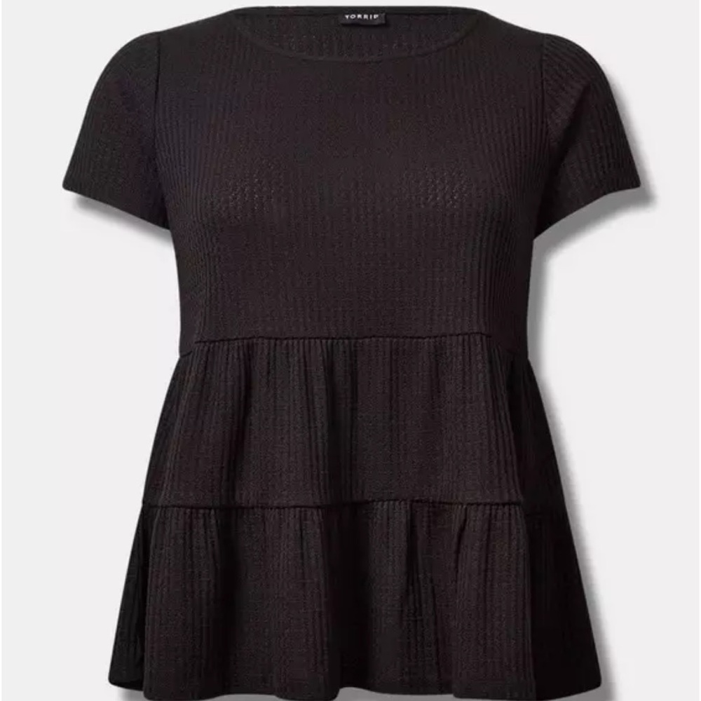 Torrid Waffle Knit Tiered Top – Black, Size 1 - Picture 3 of 6